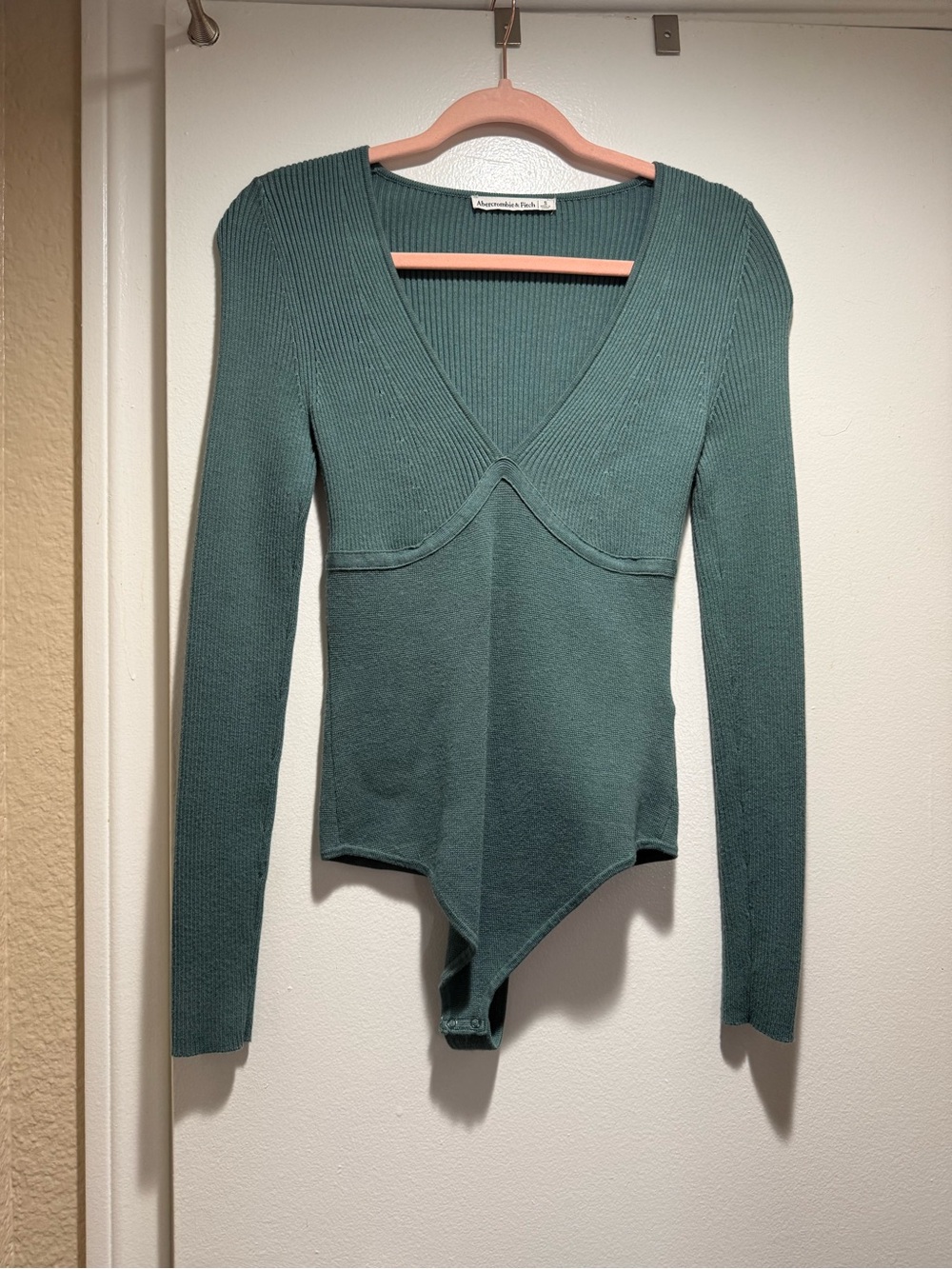 Abercrombie & Fitch Teal Ribbed V-Neck Long-Sleeve Bodysuit